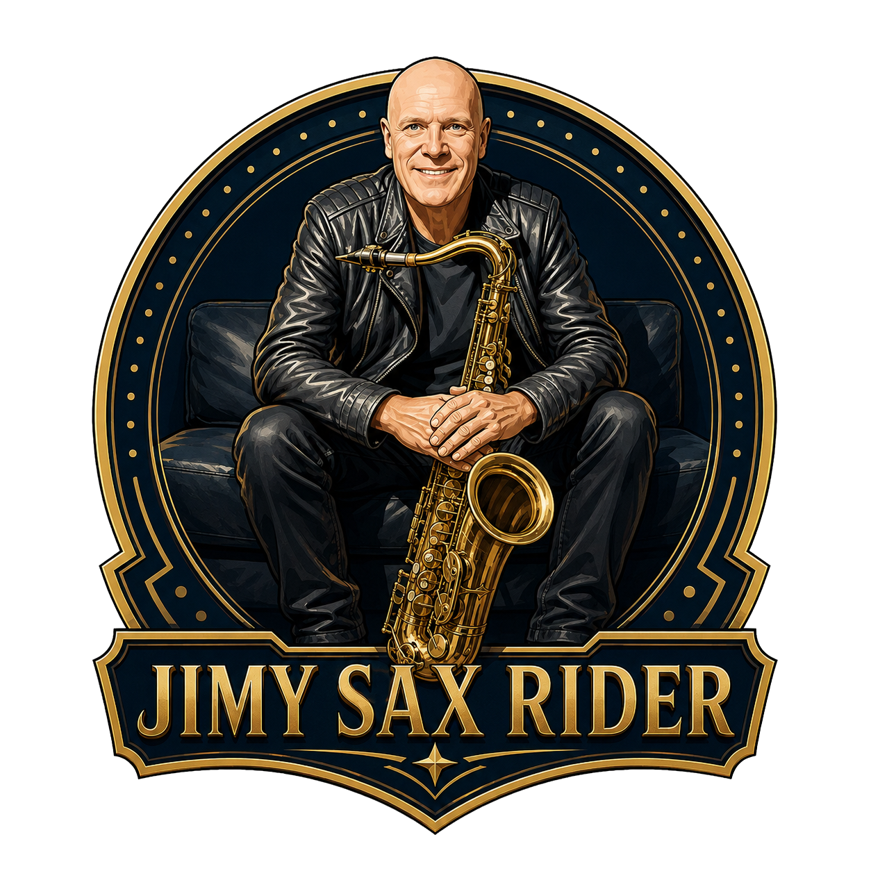 Emblème de Jimy Sax Rider avec son saxophone